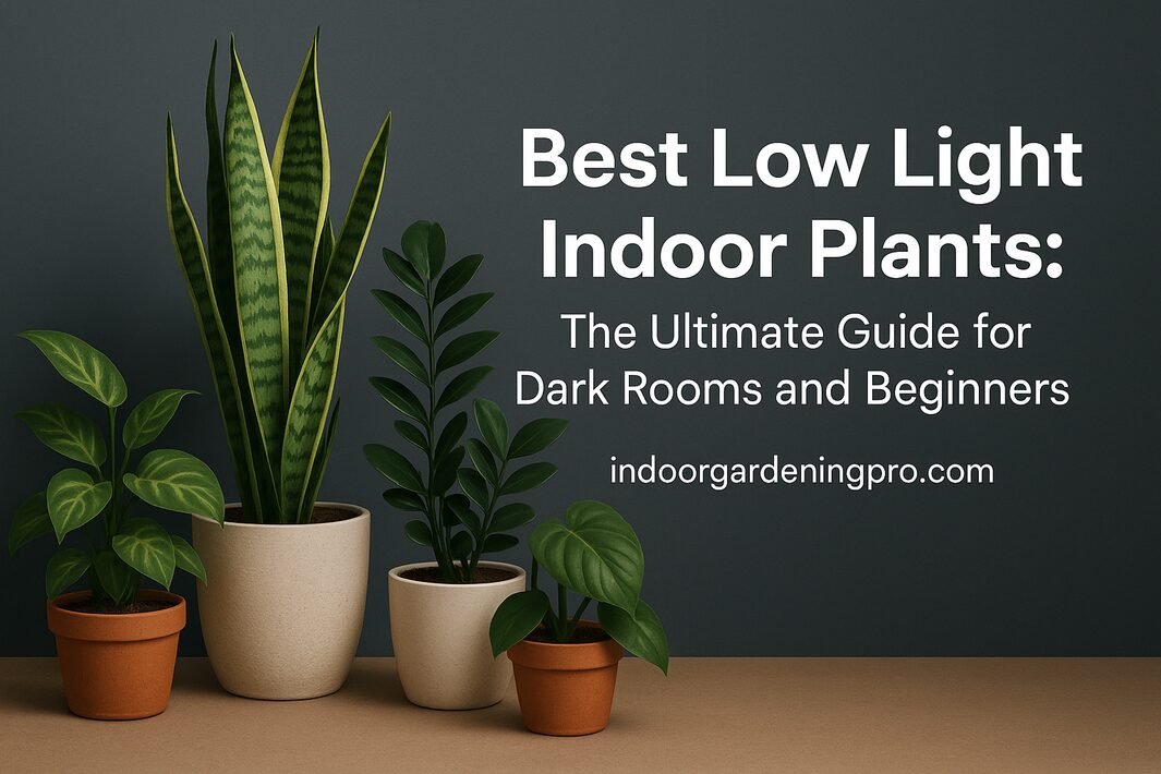 low light indoor plants - a ZZ plant and a snake plant thriving in a dim corner